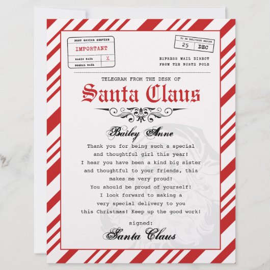 サンタからの電信パーソナライズされた書 (正面)
