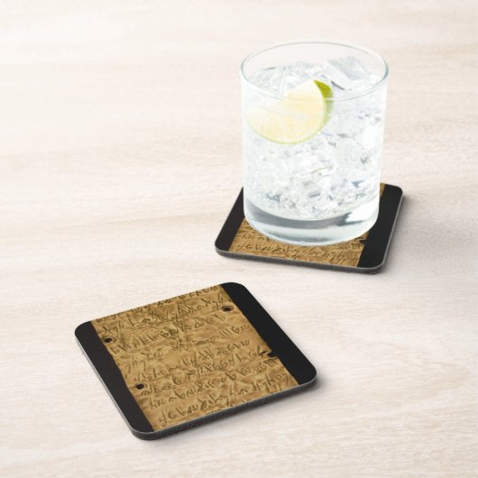 サンタからのPhoenicianの銘刻文字が付いている金ゴールドプレート、 コースター (右側)