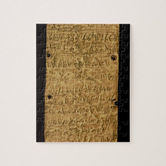 サンタからのPhoenicianの銘刻文字が付いている金ゴールドプレート、 ジグソーパズル (縦)