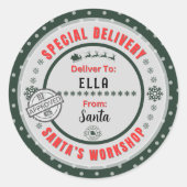 サンタからチャイルドギフトへの特別配送ラベル ラウンドシール (正面)