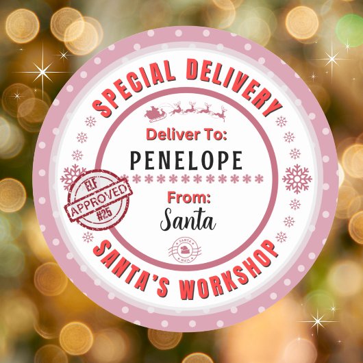 サンタからチャイルドギフトへの特別配送ラベル ラウンドシール