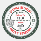 サンタからチャイルドギフトへの特別配送ラベル ラウンドシール (正面)