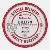 サンタからチャイルドプレゼントへの特別配達ラベル ラウンドシール (正面)