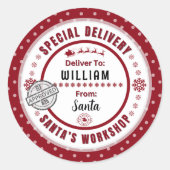 サンタからチャイルドプレゼントへの特別配達ラベル ラウンドシール (正面)
