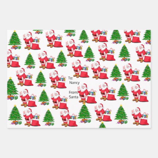 サンタから小さな女の子の名前かわいいクリスマス ラッピングペーパーシート (正面)