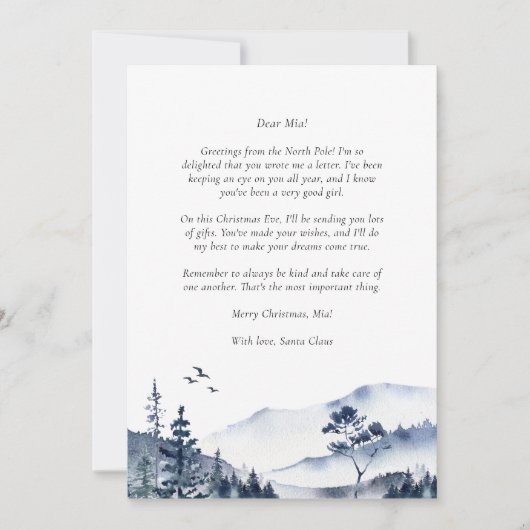 サンタから赤ちゃんブルーのクリスマスウィンターへの手紙 シーズンカード (正面)