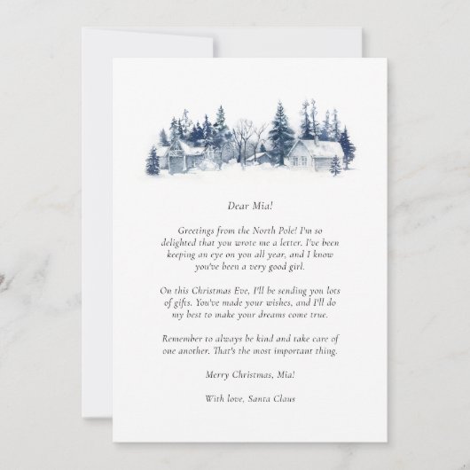 サンタから赤ちゃんブルーのクリスマスウィンターへの手紙 シーズンカード (正面)
