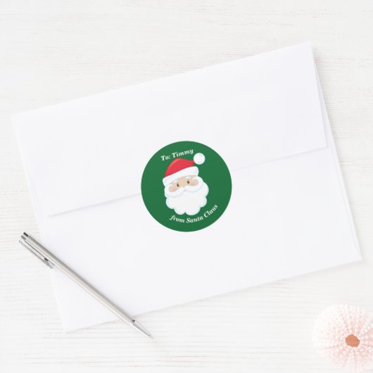 サンタかわいいカスタムグリーンキッズクリスマスプレゼントから ラウンドシール (封筒)