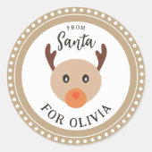 サンタかわいいトナカイのクリスマスステッカーからの贈り物 ラウンドシール (正面)