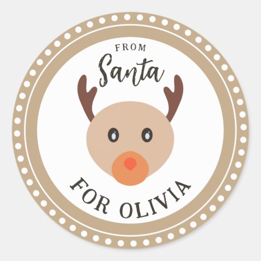 サンタかわいいトナカイのクリスマスステッカーからの贈り物 ラウンドシール (正面)