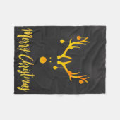 サンタかわいいトナカイフェイク金ゴールドオングレー フリースブランケット (正面(横))