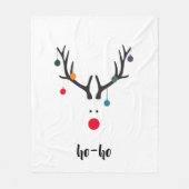 サンタかわいいトナカイRudophs頭に白い文字 フリースブランケット (正面)