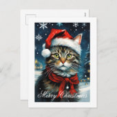 サンタかわいいネコ雪の冬のクリスマスホリデー シーズンポストカード (正面/裏面)