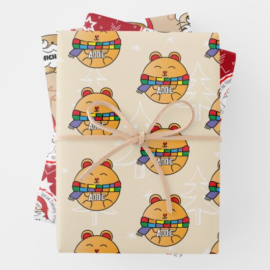 サンタかわいい猫ハムスターおもしろいラッピング紙から ラッピングペーパーシート (インサイチュ)