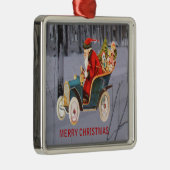 サンタがあなたの町のプレミアムSqオーナメントに運転している メタルオーナメント (右)