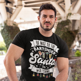 サンタがおもしろいを見ているバーテンダーに優しい Tシャツ