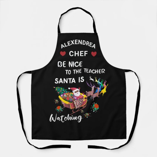 サンタがおもしろいを見ている先生に優しい エプロン (正面)