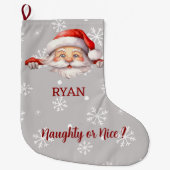 サンタがここにいる名前をカスタムするとメッセージ ラージクリスマスストッキング (正面)