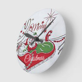 「サンタがそりに」丸いアクリルの壁時計 ラウンド壁時計 (傾斜)