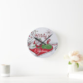 「サンタがそりに」丸いアクリルの壁時計 ラウンド壁時計 (ホーム)