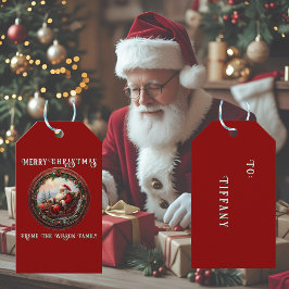 サンタがそりのグリーティングカードに ギフトタグ