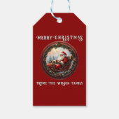 サンタがそりのグリーティングカードに ギフトタグ (正面)