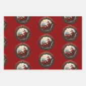 サンタがそりのグリーティングカードに ラッピングペーパーシート (正面)