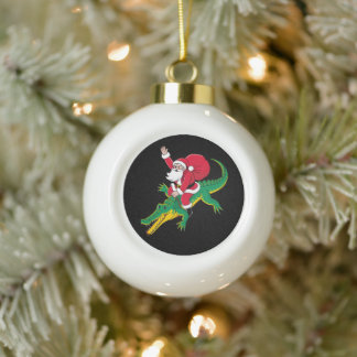 サンタがアリゲーターに乗る クリスマス ガーター ワニ セラミックボールオーナメント