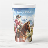 サンタがカウボーイハットを着て乗馬 カフェラテマグ (正面)