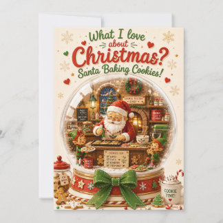 サンタがクッキーを焼くスノーグローブ クリスマスカード 招待状