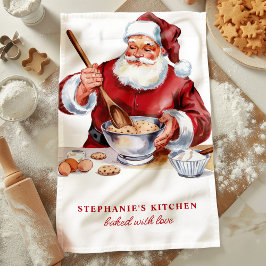 サンタがクッキー作り パーソナライズド クリスマス キッチンタオル