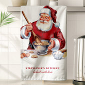 サンタがクッキー作り パーソナライズド クリスマス キッチンタオル