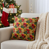 サンタがクリスマスの木に鈴と弓を付ける クッション