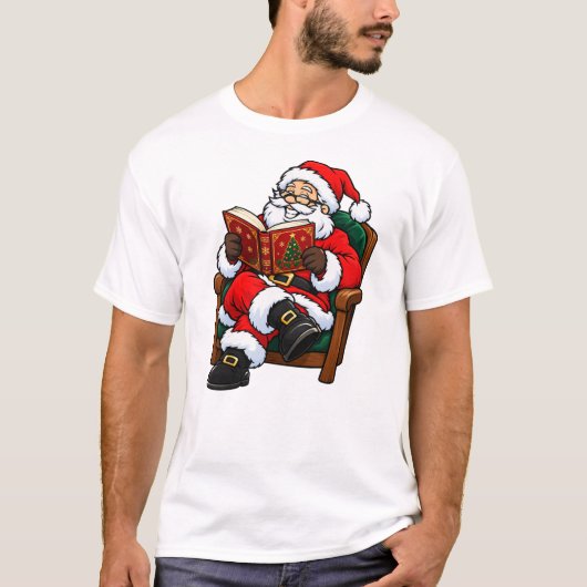 サンタがクリスマスの本を読む Tシャツ (正面)