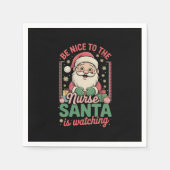 サンタがクリスマスを見ているナースに優しい スタンダードカクテルナプキン (正面)