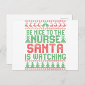 サンタがクリスマスを見ているナースに優しい ポストカード (正面/裏面)