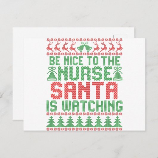 サンタがクリスマスを見ているナースに優しい ポストカード (正面/裏面)