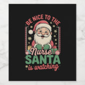 サンタがクリスマスを見ているナースに優しい ワインラベル (シングルラベル)