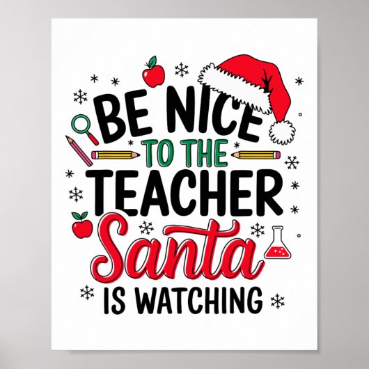 サンタがクリスマスを見ている先生に優しい ポスター (正面)