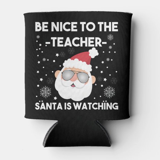 サンタがクリスマスを見ている先生に優しい 缶クーラー (正面)