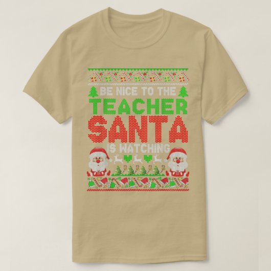 サンタがクリスマスを見ている先生に優しい Tシャツ (デザイン正面)
