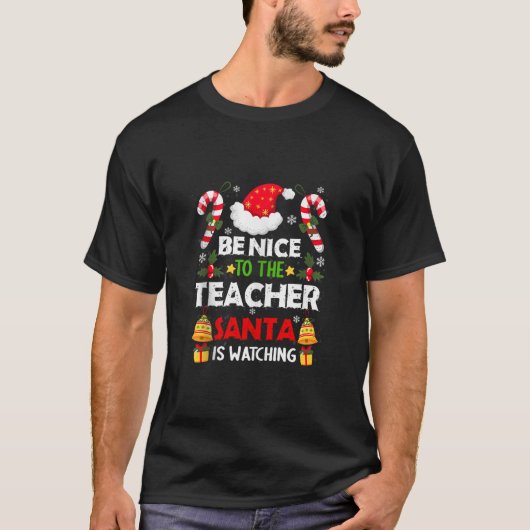 サンタがクリスマスを見ている先生に優しい Tシャツ (正面)