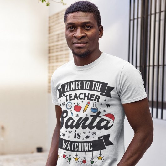 サンタがクリスマスを見ている先生に優しく Tシャツ