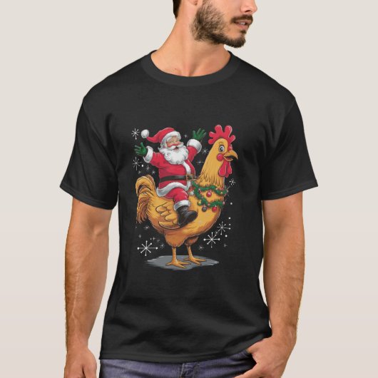 サンタがクリスマスチキンに乗る Tシャツ (正面)