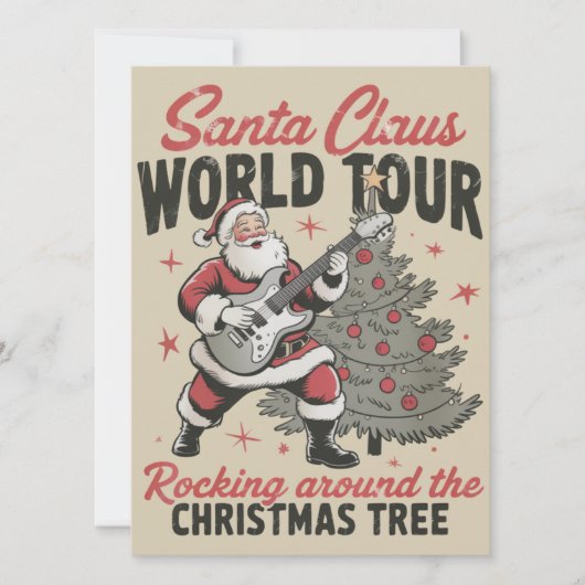 サンタがクリスマスツリーの周りでロックする シーズンカード (正面)