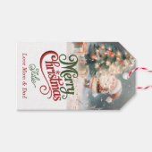 サンタがクリスマスツリーを飾るホリデーギフトタグ ギフトタグ (正面(横))
