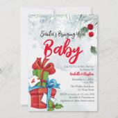 サンタがクリスマスプレゼントをベビーに 招待状 (正面)