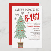 サンタがクリスマスベビーシャワーをベビーに 招待状 (正面/裏面)
