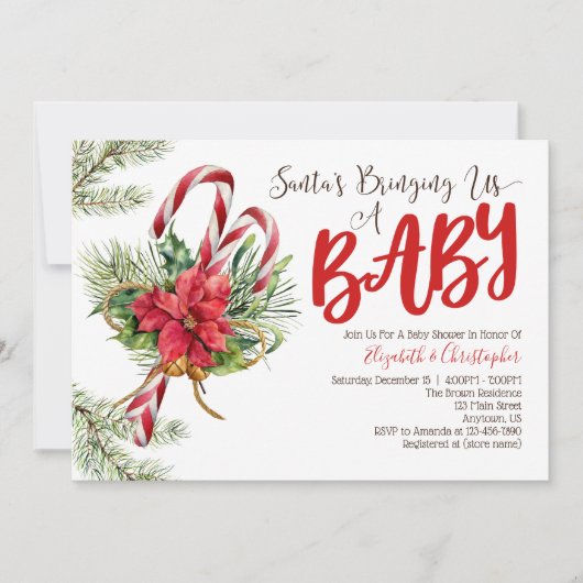 サンタがクリスマスベビーシャワーをベビーに 招待状 (正面)