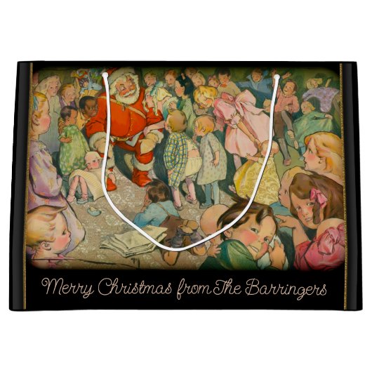 サンタがクリスマス休暇に到着 ラージペーパーバッグ (正面)